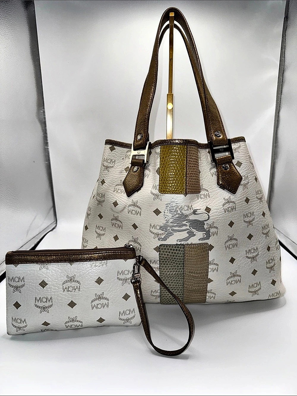 MCM Princess Lion Shopper Tote with Pouch